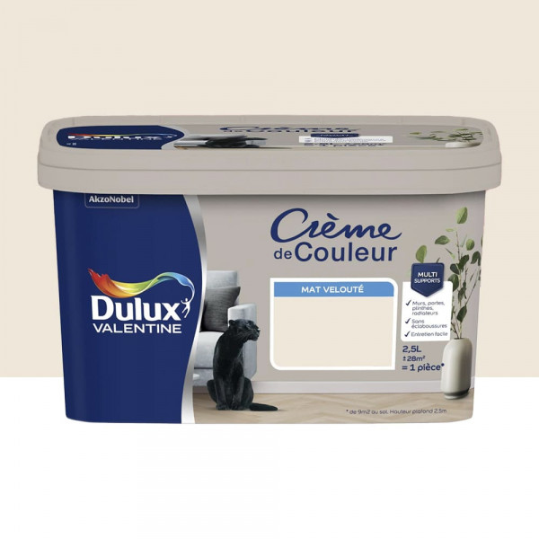 Peinture multi-supports Dulux Valentine Crème de Couleur Mat velouté Lin blanc - 2,5L