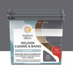 Peinture multi-matériaux sur meubles, plans de travail, murs carrelés MAISON DÉCO Relook Cuisine & Bains Gris foncé - 0,75L