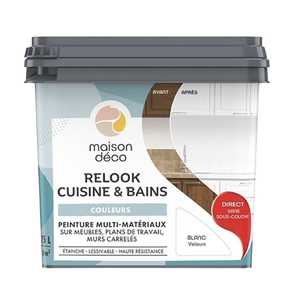 Peinture multi-matériaux sur meubles, plans de travail, murs carrelés MAISON DÉCO Relook Cuisine & Bains Blanc - 0,75L