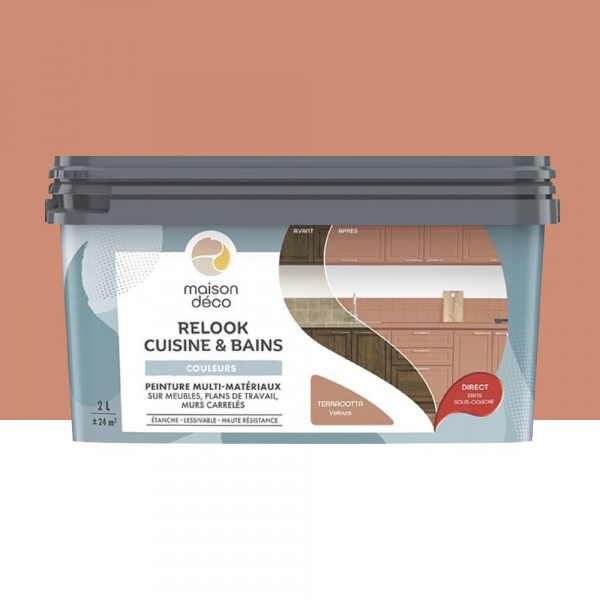 Peinture multi-matériaux sur meubles, plans de travail, murs carrelés MAISON DÉCO Relook Cuisine & Bains Terracotta - 2L