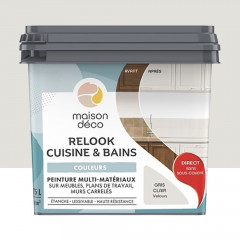Peinture multi-matériaux sur meubles, plans de travail, murs carrelés MAISON DÉCO Relook Cuisine & Bains Gris clair - 0,75L