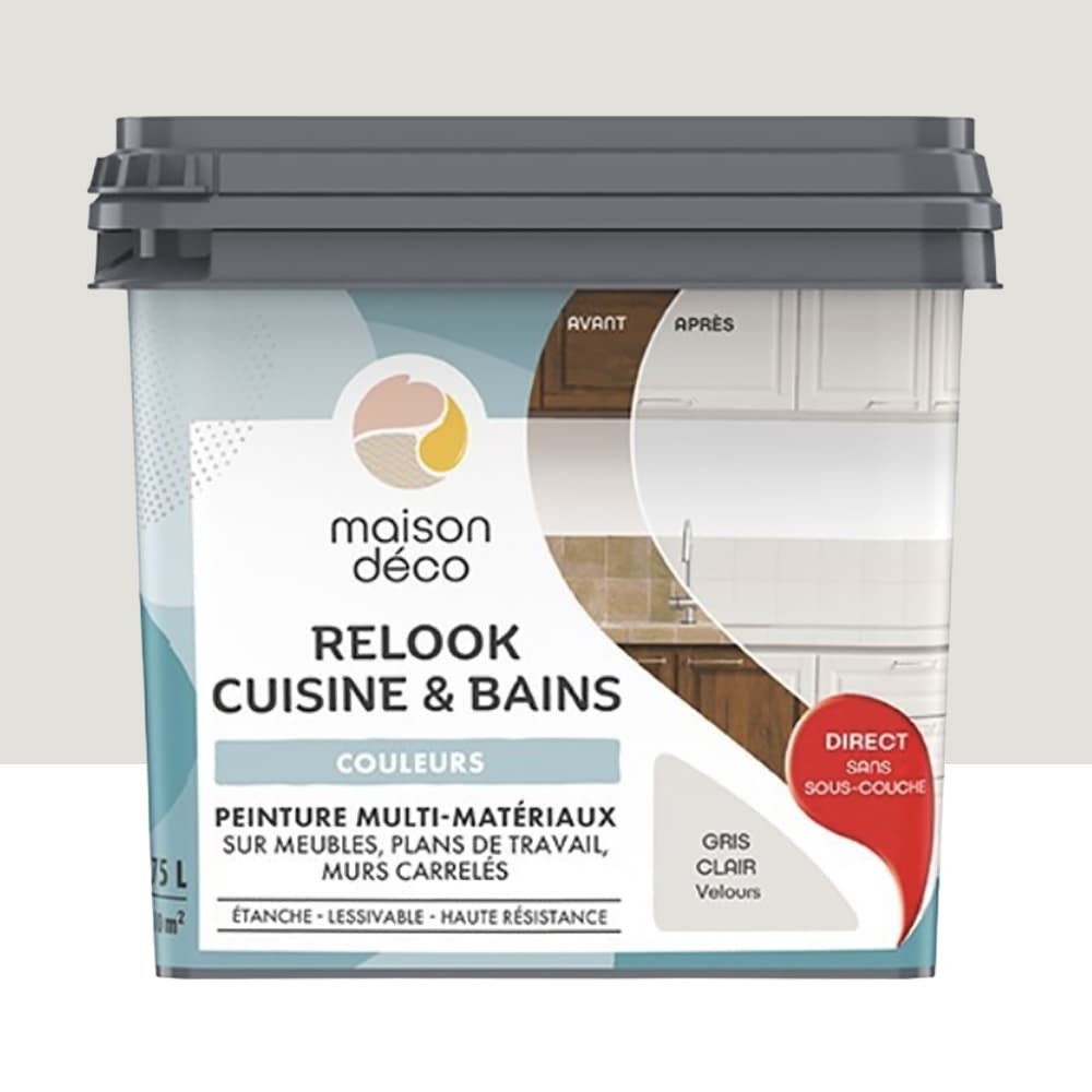 Peinture multi-matériaux sur meubles, plans de travail, murs carrelés MAISON DÉCO Relook Cuisine & Bains Gris clair - 0,75L