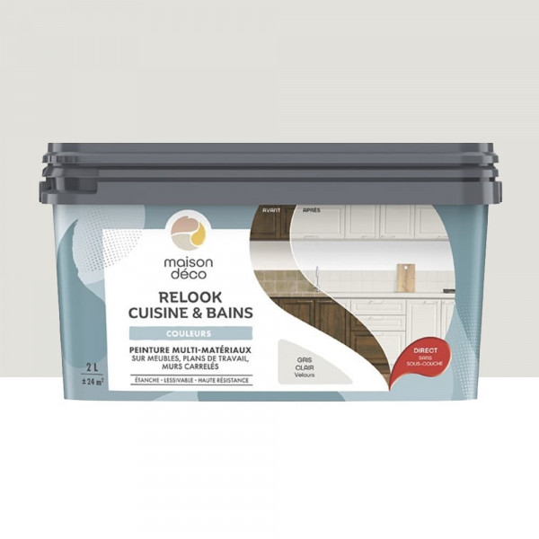 Peinture multi-matériaux sur meubles, plans de travail, murs carrelés MAISON DÉCO Relook Cuisine & Bains Gris clair - 2L