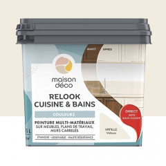 Peinture multi-matériaux sur meubles, plans de travail, murs carrelés MAISON DÉCO Relook Cuisine & Bains Vanille - 0,75L