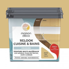 Peinture multi-matériaux sur meubles, plans de travail, murs carrelés MAISON DÉCO Relook Cuisine & Bains Jaune miel - 0,75L