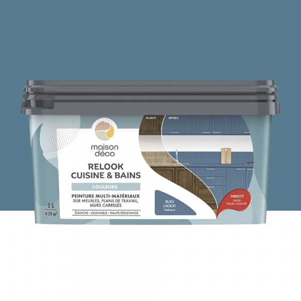 Peinture multi-matériaux sur meubles, plans de travail, murs carrelés MAISON DÉCO Relook Cuisine & Bains Bleu lagon - 2L