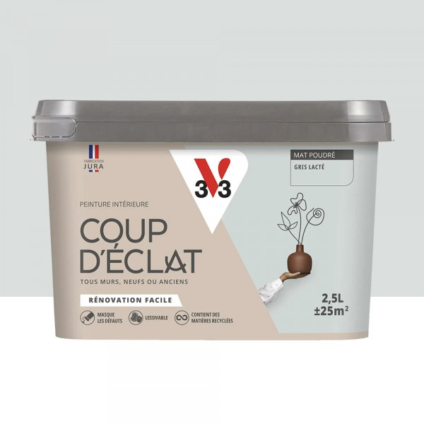 Peinture murs & plafonds V33 Coup d'éclat Gris lacté - 2,5L