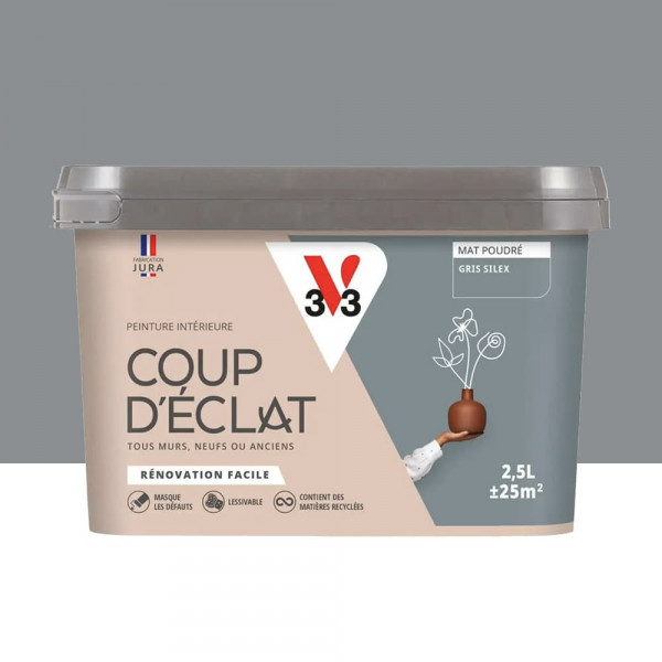 Peinture murs & plafonds V33 Coup d'éclat Gris silex - 2,5L