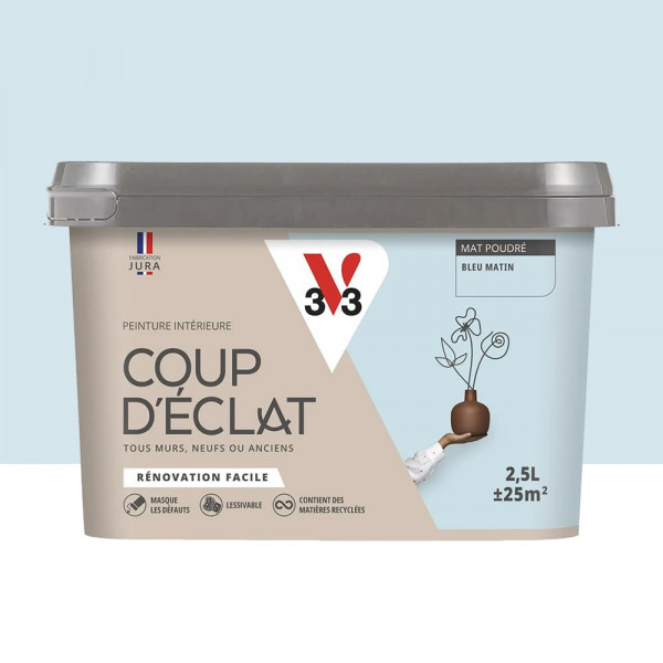 Peinture murs & plafonds V33 Coup d'éclat Bleu matin - 2,5L