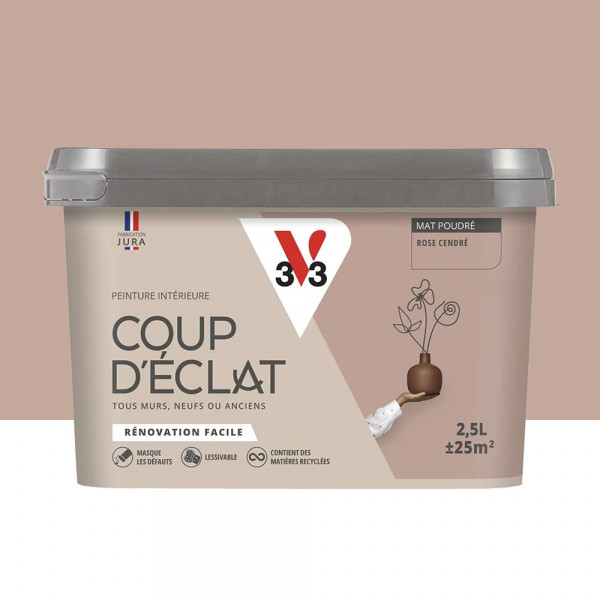 Peinture murs & plafonds V33 Coup d'éclat Rose cendré - 2,5L