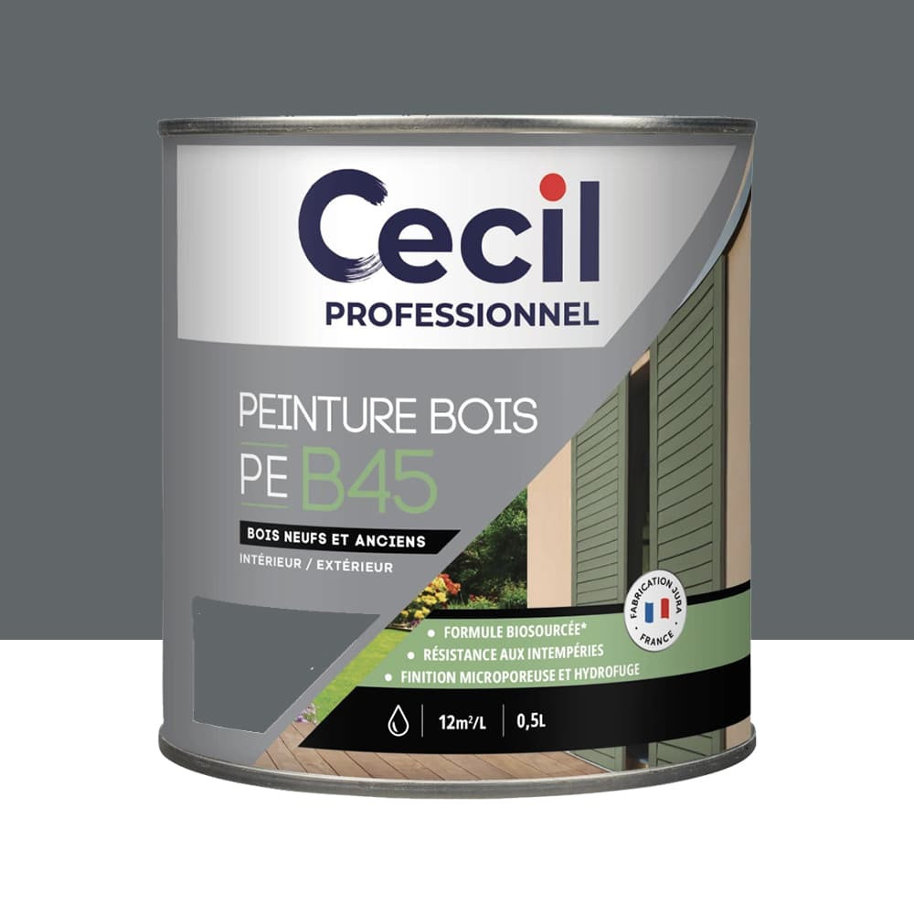 Peinture Bois Acrylique Cécil Professionnel PEB45 Gris basalte mat - 0,5L