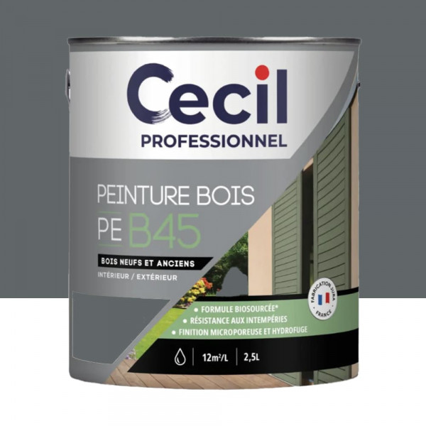 Peinture Bois Acrylique Cécil Professionnel PEB45 Gris basalte mat - 2,5L