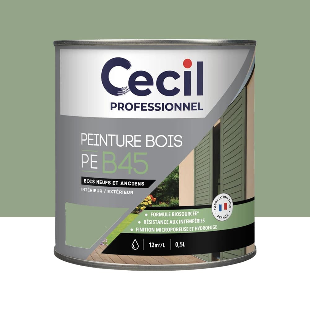 Peinture Bois Acrylique Cécil Professionnel PEB45 Vert olivier mat - 0,5L