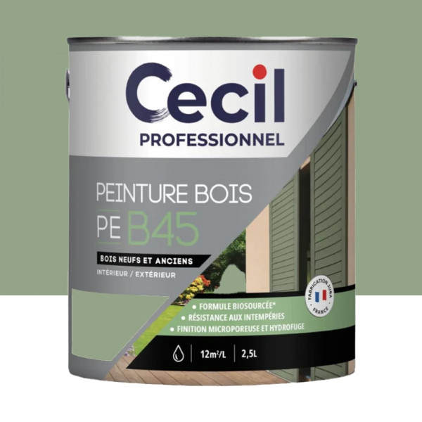Peinture Bois Acrylique Cécil Professionnel PEB45 Vert olivier mat - 2,5L