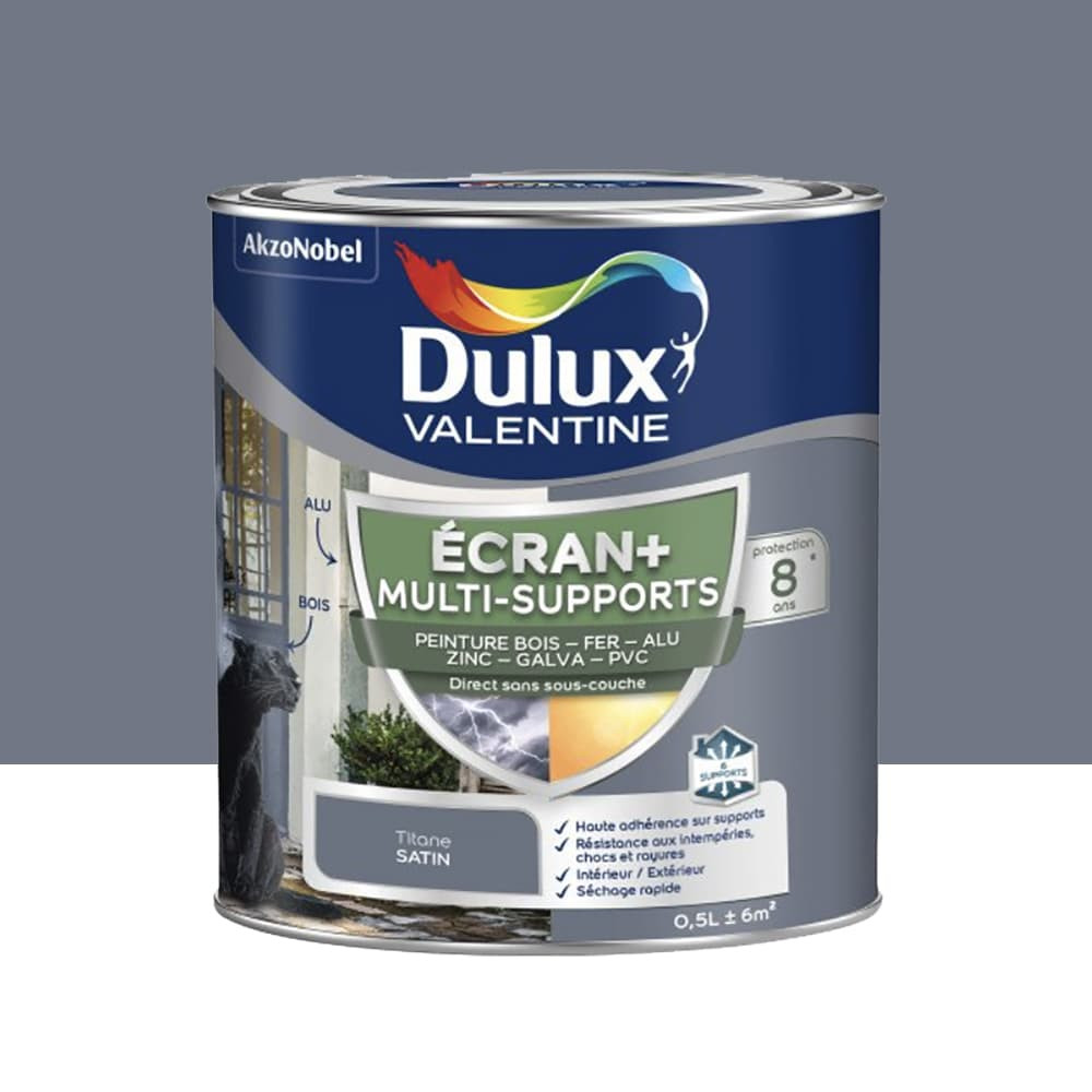 Peinture DULUX VALENTINE Ecran+ Multi-supports Titane- 0,5L