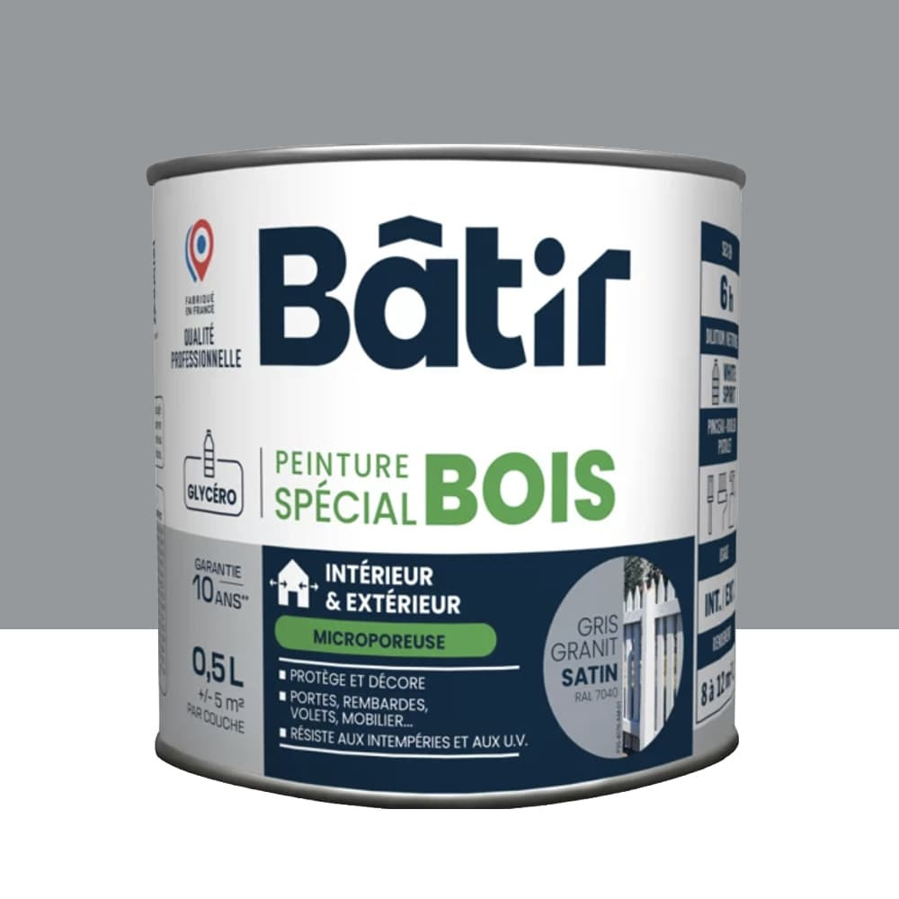 Peinture Spécial Bois BÂTIR Gris granit - 0,5L