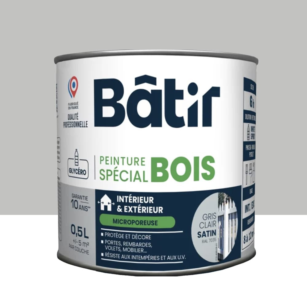 Peinture Spécial Bois BÂTIR Gris clair - 0,5L