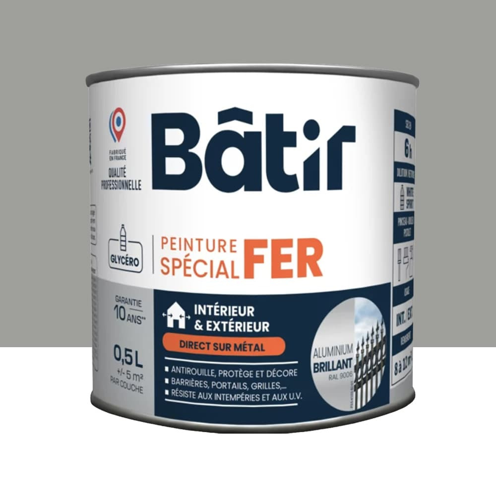 Peinture Spécial Fer BÂTIR Aluminium brillant - 0,5L