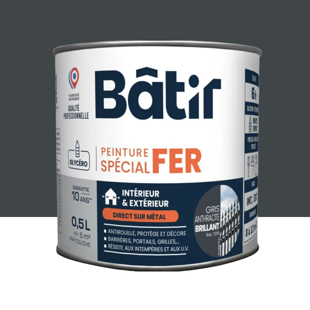 Peinture Spécial Fer BÂTIR Gris anthracite brillant - 0,5L