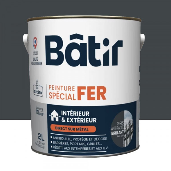 Peinture Spécial Fer BÂTIR Gris anthracite brillant - 2L