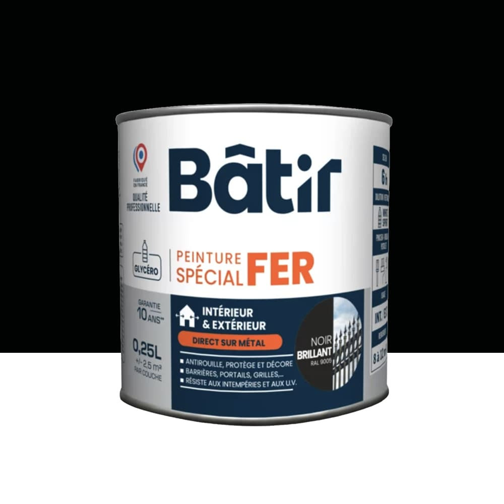 Peinture Spécial Fer BÂTIR Noir brillant - 0,25L