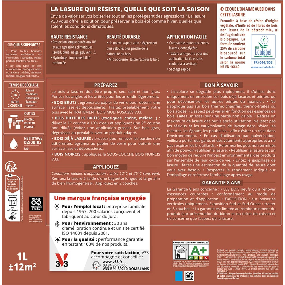 Lasure 8 ans V33 Haute Saison Cèdre blanc - étiquette