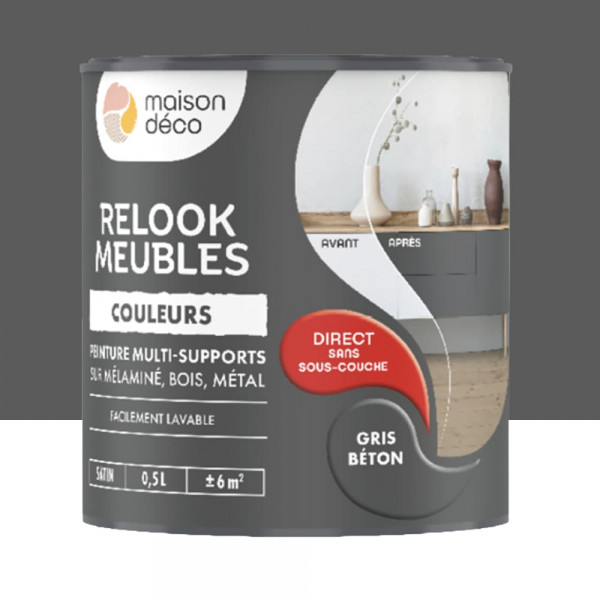 Peinture multi-supports Maison Déco Relook Meubles Les couleurs Satin Gris béton - 0,5L