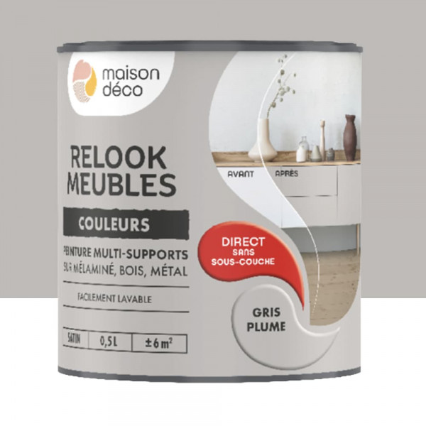 Peinture multi-supports Maison Déco Relook Meubles Les couleurs Satin Gris plume - 0,5L