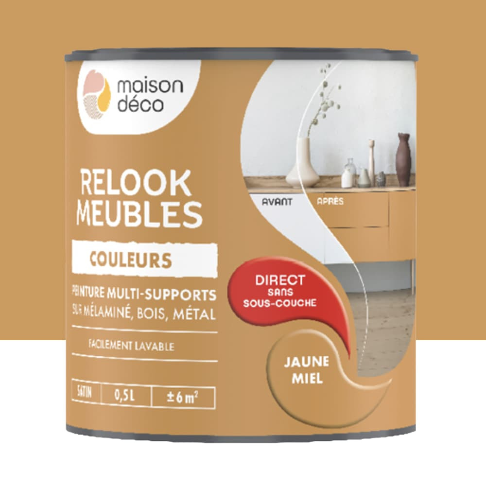 Peinture multi-supports Maison Déco Relook Meubles Les couleurs Satin Jaune miel - 0,5L