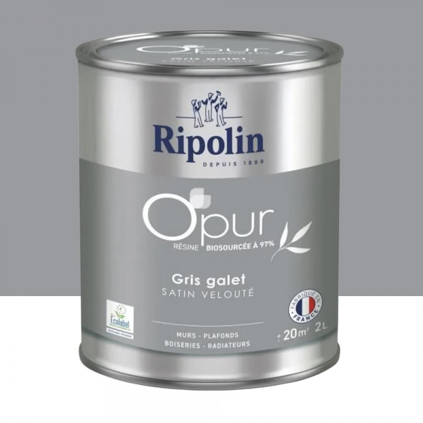 Peinture Murs, Boiseries, Radiateurs RIPOLIN OPur Satin velouté Gris galet NP - 2L