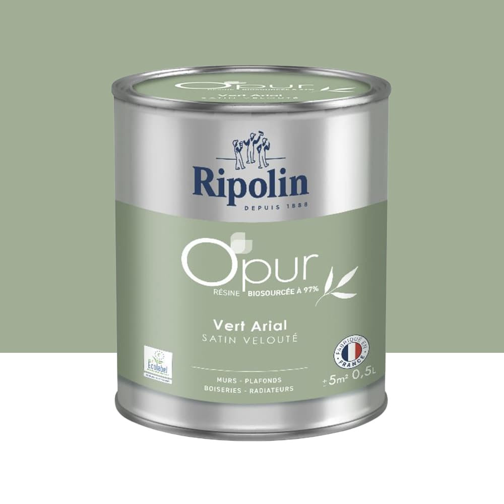 Peinture Murs, Boiseries, Radiateurs RIPOLIN OPur Satin velouté Vert arial NP - 0,5L