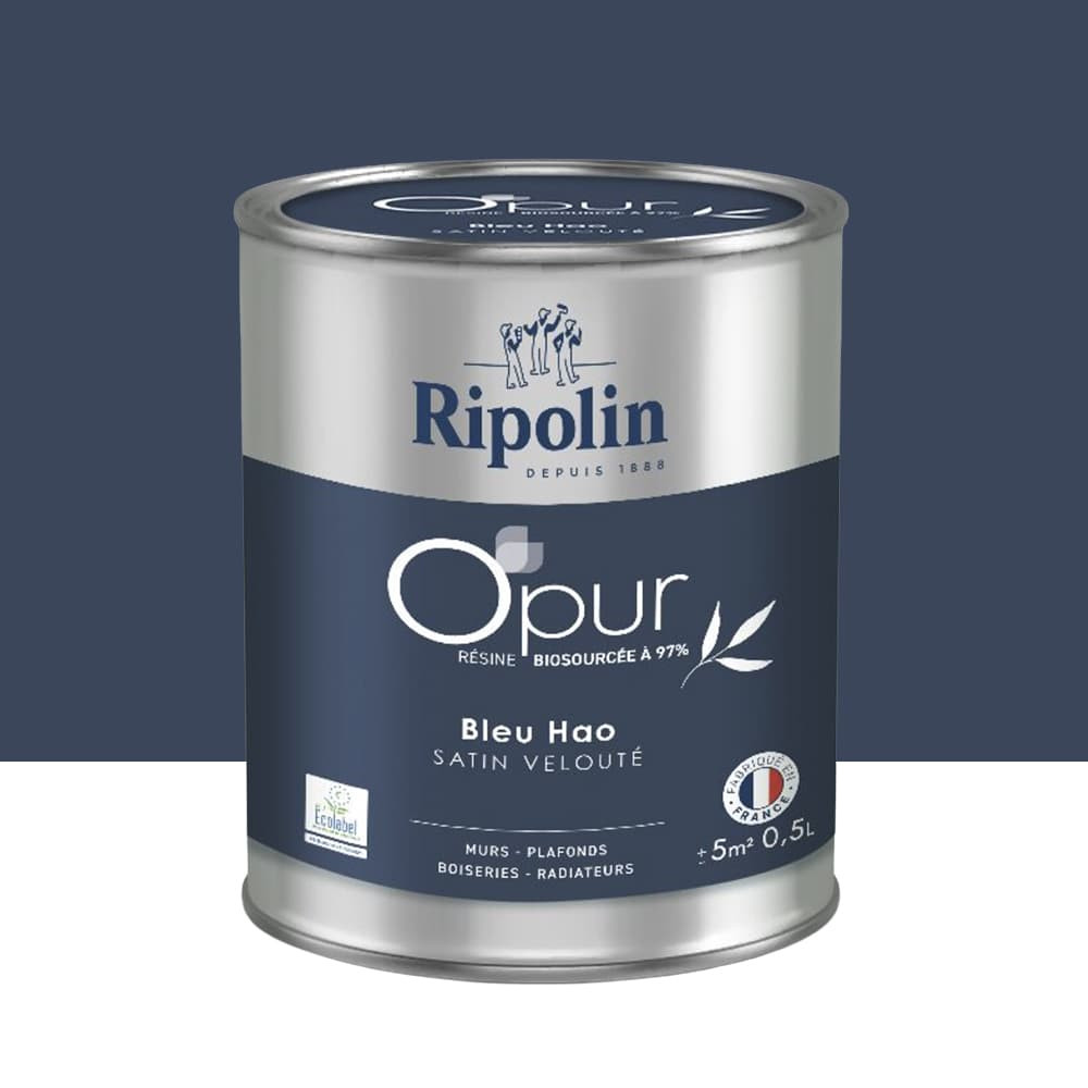 Peinture Murs, Boiseries, Radiateurs RIPOLIN OPur Satin velouté Bleu Hao NP - 0,5L