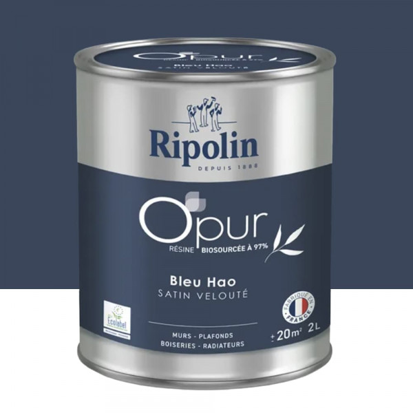 Peinture Murs, Boiseries, Radiateurs RIPOLIN OPur Satin velouté Bleu Hao NP - 2L