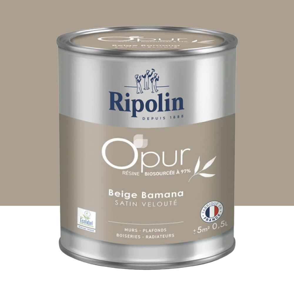 Peinture Murs, Boiseries, Radiateurs RIPOLIN OPur Satin velouté Beige bamana NP - 0,5L