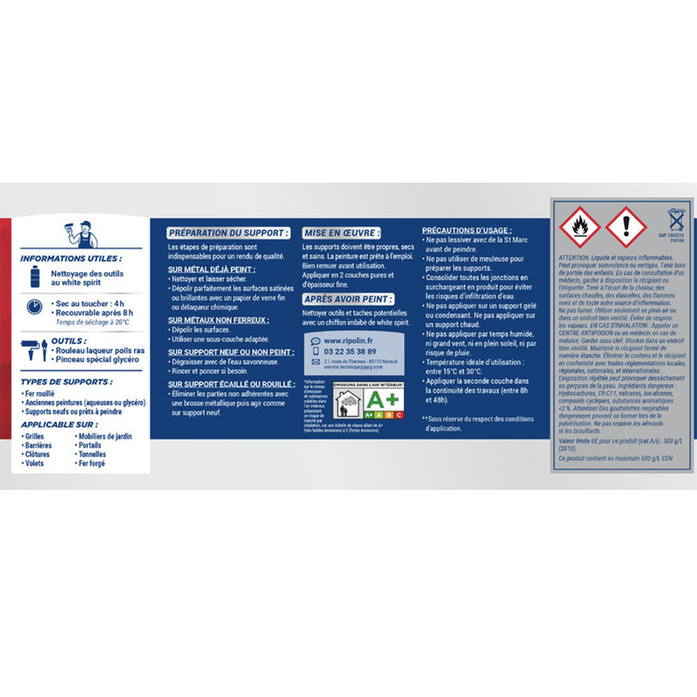 Peinture Fer RIPOLIN Extreme Fer Bi-Activ Bleu marine - étiquette