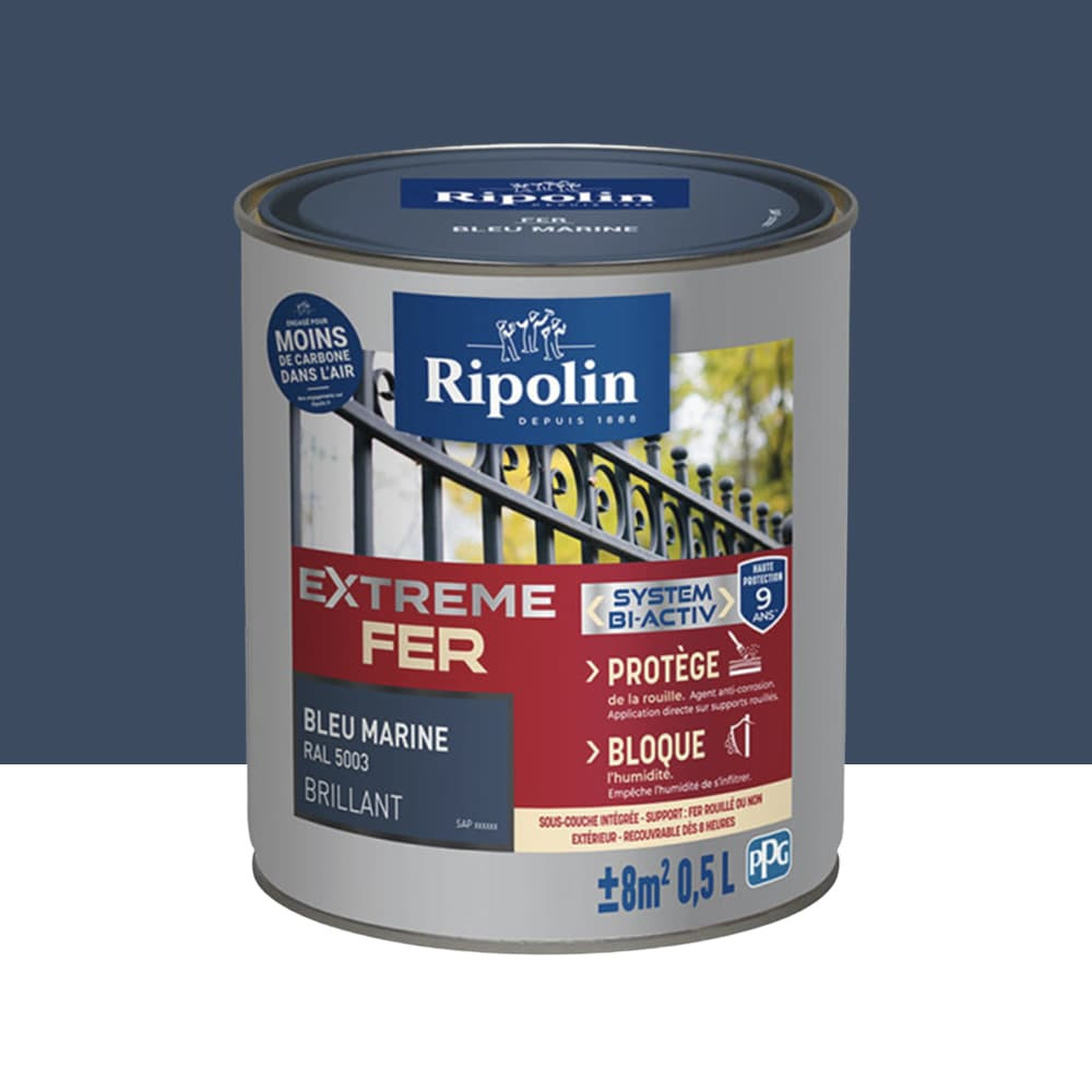 Peinture Fer RIPOLIN Extreme Fer Bi-Activ Bleu marine- 0,5L