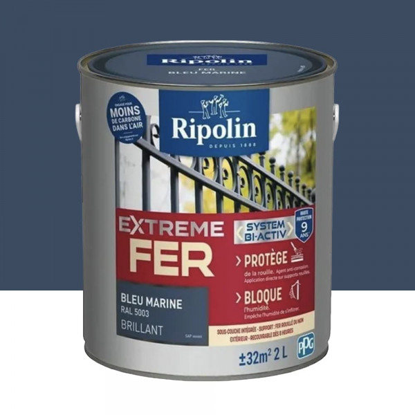 Peinture Fer RIPOLIN Extreme Fer Bi-Activ Bleu marine - 2L