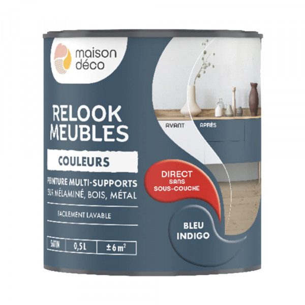 Peinture multi-supports Maison Déco Relook Meubles Les couleurs Satin Bleu indigo - 0,5L