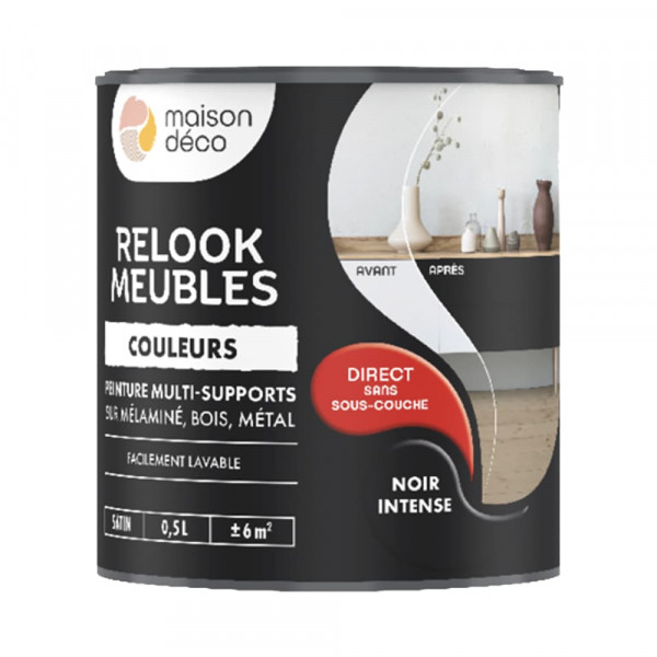 Peinture multi-supports Maison Déco Relook Meubles Les couleurs Satin Noir intense - 0,5L