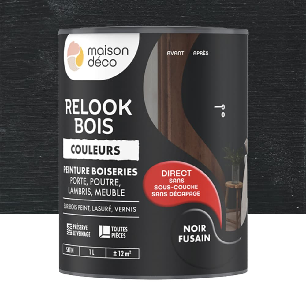 Peinture Maison Déco Relook Bois Couleurs Noir fusain - 1L