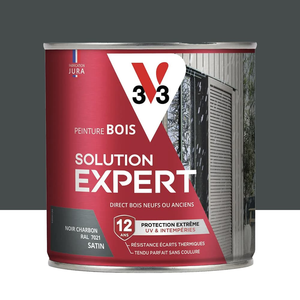 Peinture Glycéro Bois 12ans V33 Solution Expert Noir charbon - 0,5L