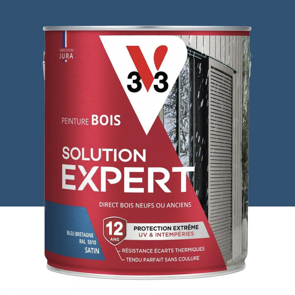 Peinture Glycéro Bois 12ans V33 Solution Expert Bleu Bretagne - 2L