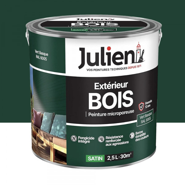 Peinture Extérieur Bois Microporeux Julien Vert Basque - 2,5L