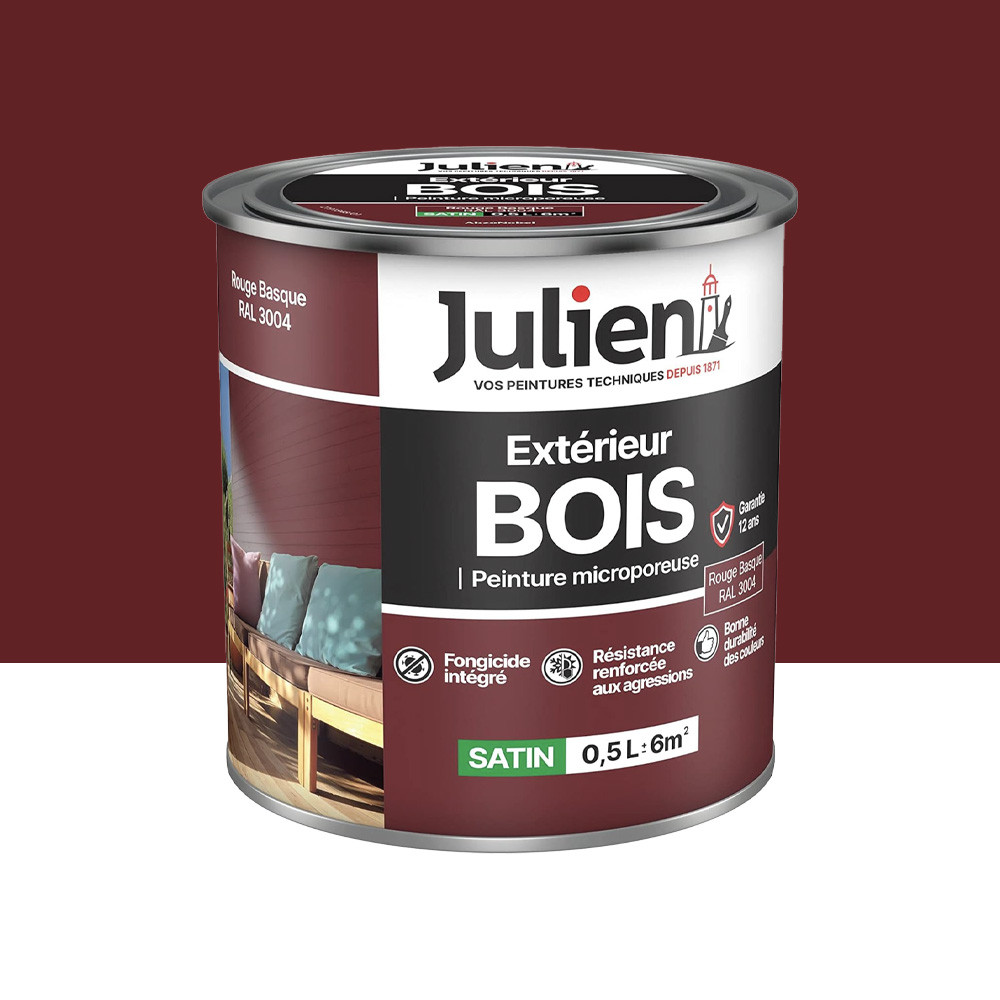Peinture Extérieur Bois Microporeux Julien Rouge Basque - 0,5L