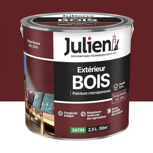 Peinture Extérieur Bois Microporeux Julien Rouge Basque - 2,5L