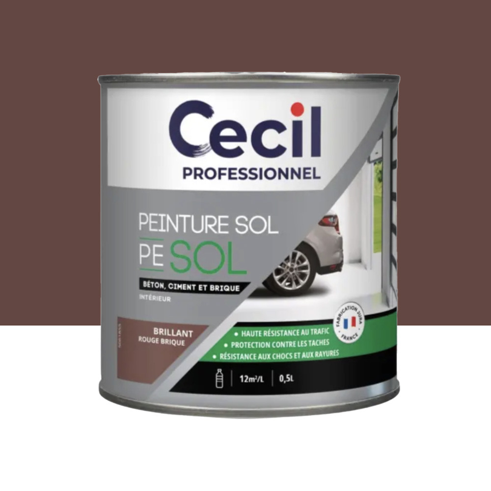 Peinture sol Glycéro Cécil Professionnel PE SOL Rouge Brique Satin - 0,5L