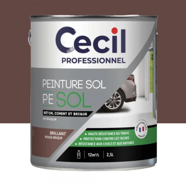 Peinture sol Glycéro Cécil Professionnel PE SOL Rouge Brique Satin - 2,5L