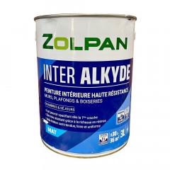 Peinture intérieure haute résistance pour murs, plafonds et boiseries ZOLPAN Inter Alkyde Mat 3L - pot 1