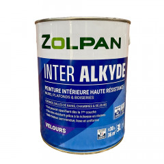 Peinture intérieure haute résistance pour murs, plafonds et boiseries ZOLPAN Inter Alkyde Velours 3L