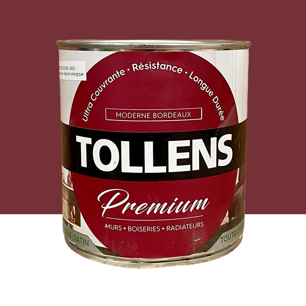 Peinture murs, boiseries et radiateurs TOLLENS Premium Moderne Bordeaux satin - 0,75L